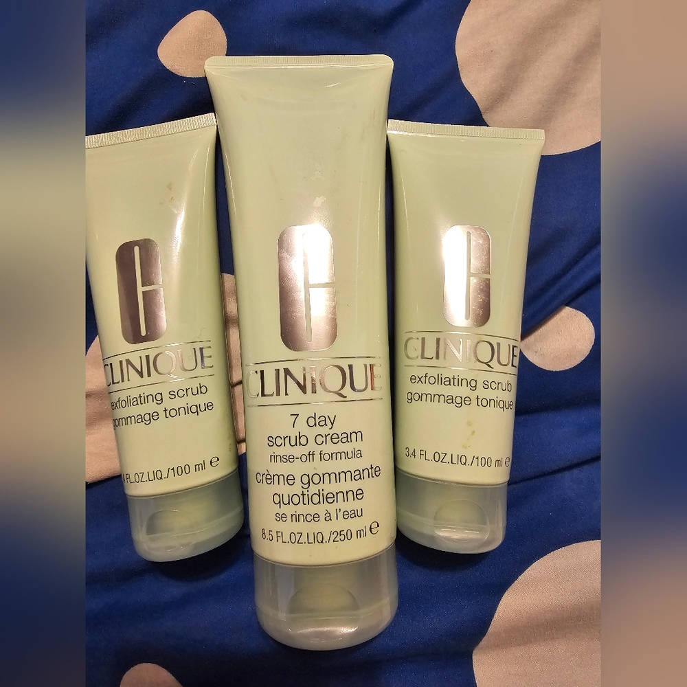 Clinique - 2 exfoliating scrubs & a 7 day scrub cream.  NEW never used